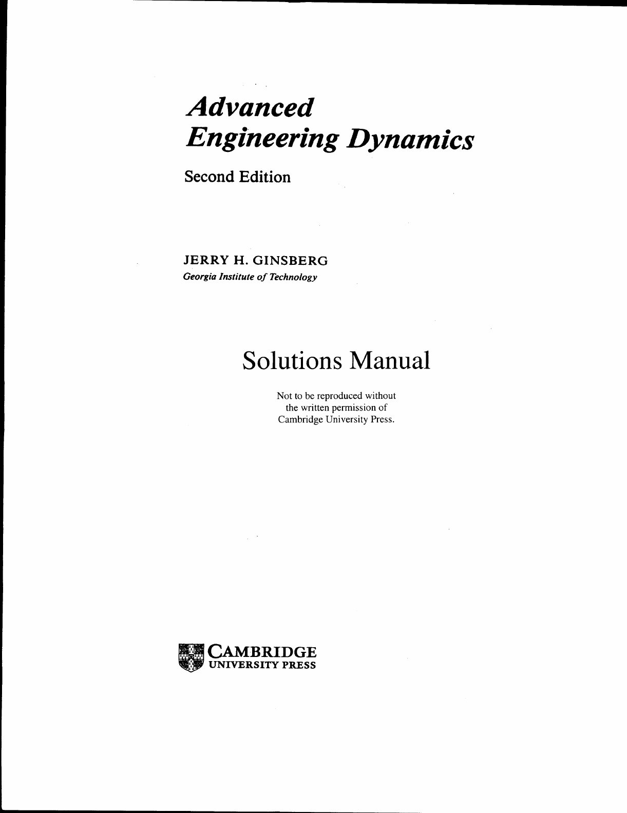 solution manual for engineering dynamics jerry ginsberg